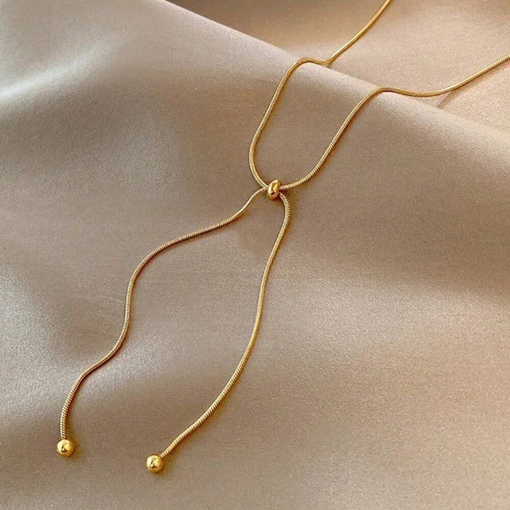 NEW 14K Yellow Gold Retro Adjustable Unique Luxury Necklace
